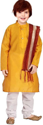SUNCITY FASHION MART Boys Festive & Party Kurta, Pyjama & Dupatta Set(Yellow Pack of 1)