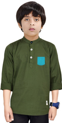 MADE IN THE SHADE Boys Self Design Straight Kurta(Dark Green)