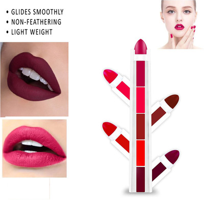 tanvi27 5 in 1 Waterproof Matte Lipstick set makeup moisturize long lasting colorful lipstick(MULTI COLOR, 6 g)