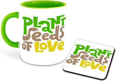 whats your kick Gardening Theme Designer Printed Light Green Ceramic Coffee with Coaster,, Tea, Milk, Best Gifts, Gift for Gardening Lover - D8 Ceramic Coffee Mug(325 ml)