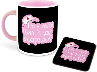 whats your kick Nurse ThemeDesigner Printed Pink Ceramic Coffee with Coster, Tea, Milk, Nurse Gifts - D5 Ceramic Coffee Mug(325 ml)