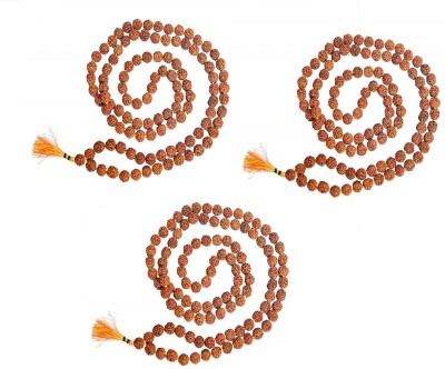 Firmus Rudraksha Mala/5 Mukhi Jaap Mala 108 Beads for Puja, Jaap Meditaton - Set of 3, Brown Beads Mother of Pearl Layered