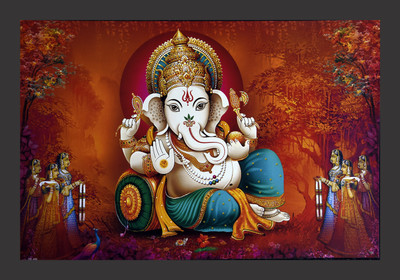 MHridayCraft MHC- Ganesh ji-06 Digital Reprint 9 inch x 12 inch Painting(With Frame)