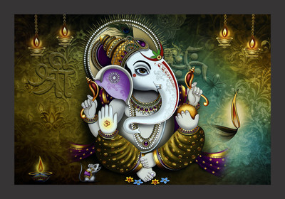 MHridayCraft MHC- Ganesh ji-10 Digital Reprint 9 inch x 12 inch Painting(With Frame)
