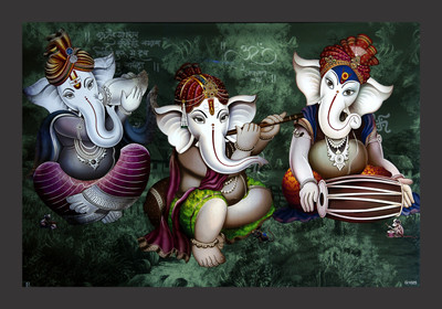 MHridayCraft MHC- Ganesh ji-16 Digital Reprint 9 inch x 12 inch Painting(With Frame)
