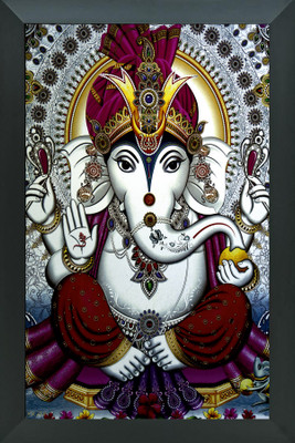FRIZZY ARTS ganesh ji white color | ganesh ji photo frame | ganesh ji paintings Digital Reprint 20 inch x 14 inch Painting(With Frame)