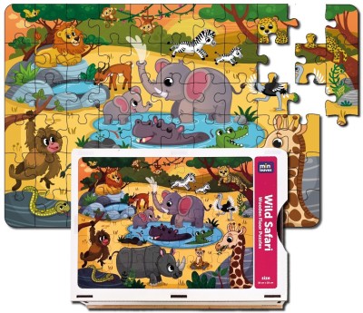 Minileaves Wild Safari Fun and Educational Floor Puzzle in Wooden Box 60 Puzzles 380 x 280 MM(60 Pieces)