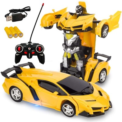 Wembley Toys Transformer RC Car Robot Remote Control Car Independent 24G Robot Deformation RC Car Toy with One Key Transformation 360 Speed Drifting 118 ScaleYellow