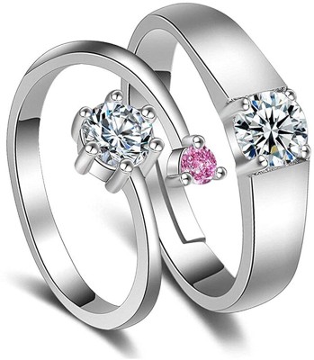 BLOOM STYLE Silver Diamond Silver Plated Ring Set