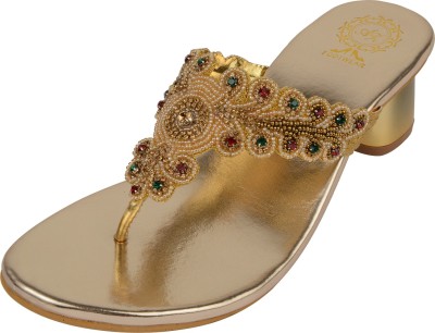 Aliz Footwear Women Multicolor, Gold Heels
