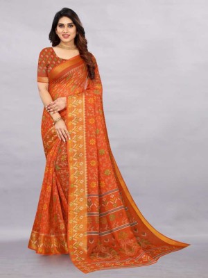 ACHIRA TEXTILE Floral Print Bollywood Cotton Silk Saree(Orange)