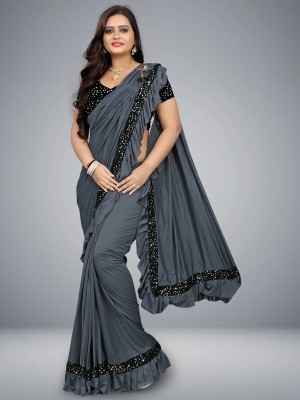 Sonali Fashion Solid/Plain Bollywood Lycra Blend Saree(Grey)