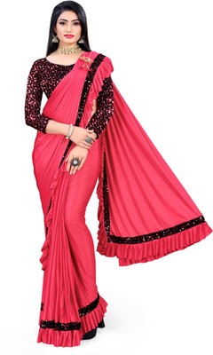 Awrify Embellished Bollywood Lycra Blend Saree(Mustard)