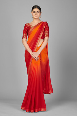 Aquiliq Solid/Plain Bollywood Georgette Saree(Red)