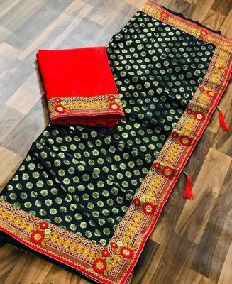 ASHA ENTERPRISE Woven Bollywood Silk Blend Saree(Black)