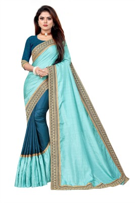 Anjaneya Sarees Embroidered Bollywood Silk Blend Saree(Light Blue)
