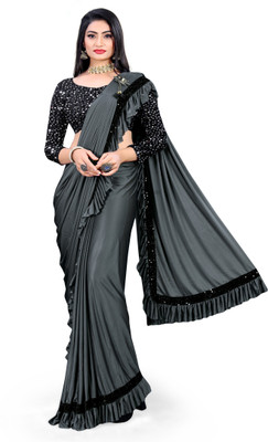 Prosaler Solid/Plain Bollywood Lycra Blend Saree(Grey)
