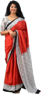 Pinkcity Trade World Printed, Color Block, Blocked Printed Daily Wear Pure Cotton Saree(Red, White)
