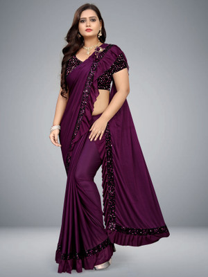 V AMAN FASHION Solid/Plain Bollywood Lycra Blend Saree(Multicolor)