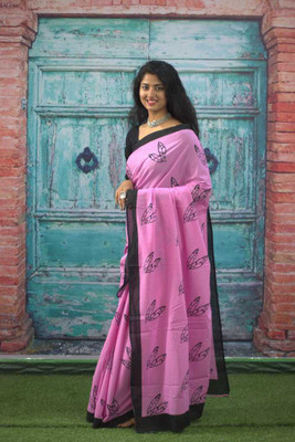 Pinkcity Trade World Printed, Color Block, Blocked Printed, Dyed Daily Wear Pure Cotton Saree(Pink)