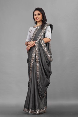 LR WORLD Embroidered Bollywood Silk Blend Saree(Grey)