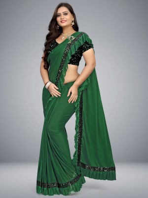 Sonali Fashion Solid/Plain Bollywood Lycra Blend Saree(Dark Green)