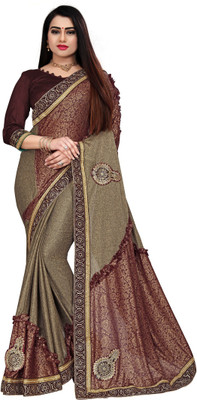 nv patel Solid/Plain Bollywood Silk Blend Saree(Maroon)