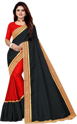 Anjaneya Sarees Embroidered Bollywood Silk Blend Saree(Red, Black)