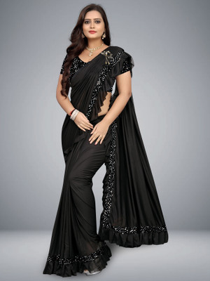 V AMAN FASHION Solid/Plain Bollywood Lycra Blend Saree(Multicolor)
