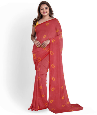 KHATRI AND SONS Printed Bandhani Chiffon Saree(Red)