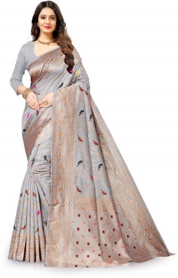 Bansari Textiles Woven Kanjivaram Jacquard, Art Silk Saree(Gold, Grey)