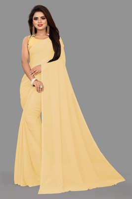 V And V Shop Solid/Plain Bollywood Georgette Saree(Cream)