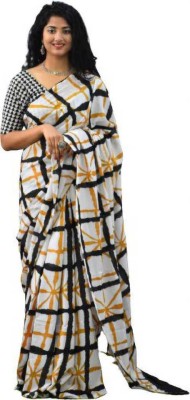 Pinkcity Trade World Printed, Color Block, Blocked Printed Daily Wear Pure Cotton Saree(Yellow)