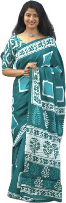NIKHILAM Printed Handloom Pure Cotton Saree(Green)