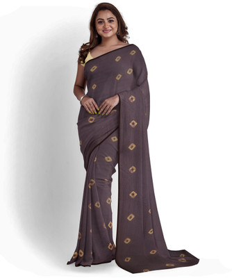 KHATRI AND SONS Printed Bandhani Chiffon Saree(Brown)