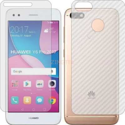 ZINGTEL Front and Back Screen Guard for HUAWEI HONOR Y6 PRO 2017 (Front Matte & Back 3d Carbon Fiber)(Pack of 2)