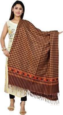 LETZ DEZINE Wool Checkered Women Shawl(Brown)