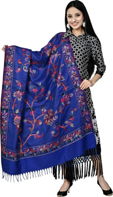 LETZ DEZINE Acrylic Floral Print Women Shawl(Blue)