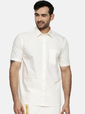 Ramraj Cotton Men Solid Formal Cream Shirt