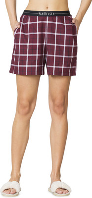 VAN HEUSEN Checkered Women Maroon Regular Shorts