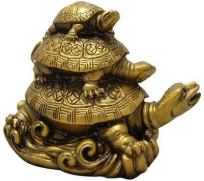 APNA KANHA Vastu Fengshui 3 Tier Tortoise for Longevity, Love & Harmony of Family Decorative Showpiece  -  10 cm(Polyresin, Gold)