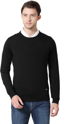 VAN HEUSEN Solid Round Neck Casual Men Black Sweater