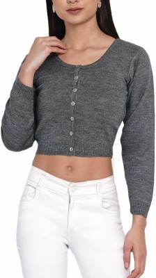 Knitco Solid Round Neck Casual Women Grey Sweater