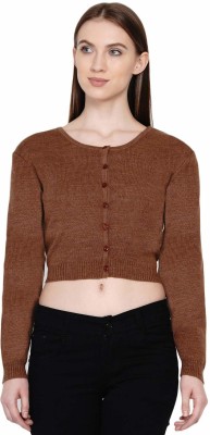 Knitco Solid Round Neck Casual Women Brown Sweater