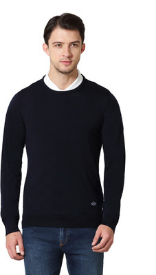 VAN HEUSEN Solid Round Neck Casual Men Blue Sweater