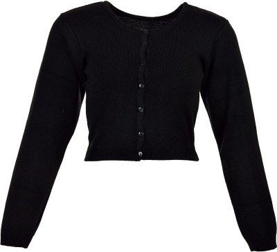 Knitco Solid Round Neck Casual Women Black Sweater