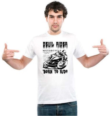 UDNAG Printed Men Round Neck White, Black T-Shirt