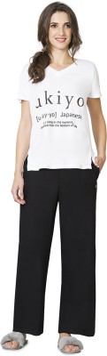 VAN HEUSEN Typography Women V Neck White T-Shirt