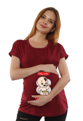 Sillyboom Printed Women Round Neck Maroon T-Shirt