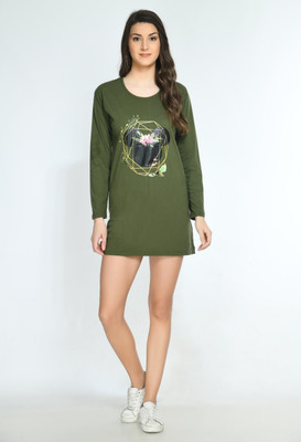 Viral Trend Graphic Print Women Round Neck Green T-Shirt